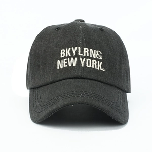 Stylish unisex vintage washed black cotton baseball cap with New York embroidery