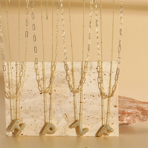 Luxury gold initial necklaces with H P L F letter pendants on double layer chain