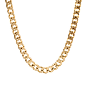 Elegant gold titanium Cuban link chain necklace with a polished thick metal finish