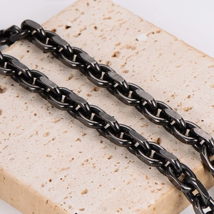 Men's black stainless steel O-chain necklace with a modern OT buckle and hip-hop styling