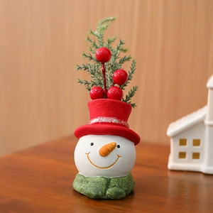 Christmas snowman resin ornament with glittery red hat and green scarf for home decor