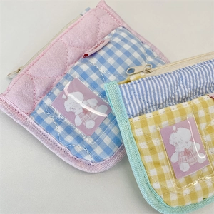 Quilted fabric coin purses with clear PVC window and cute puppy card insert