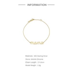 Minimalist S925 sterling silver mama bracelet with AAAAA zirconia on white background