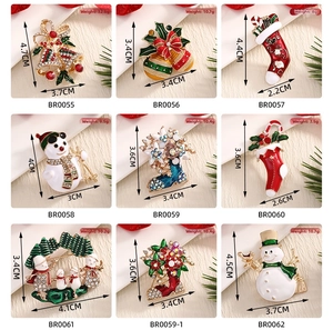 Detailed grid of Christmas brooches with weight and size specs for each festive design