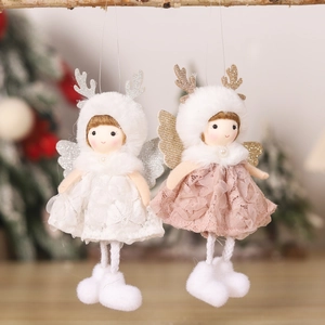 Christmas angel doll ornaments with reindeer antlers and lace skirts for festive tree decor