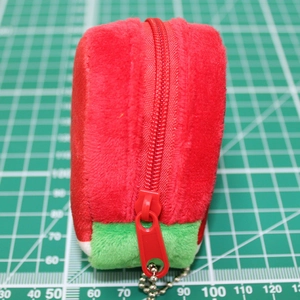 Watermelon plush coin purse with red zipper and silver metal chain accessory