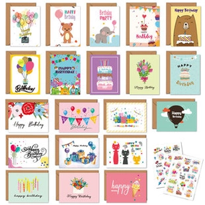 Detailed set of 18 diverse birthday cards with envelopes and decorative stickers