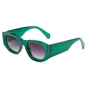 Vintage green rectangular sunglasses with gradient purple lenses and UV400 protection