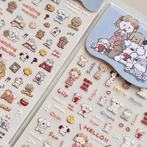 Adesivi per unghie a rilievo famiglia cuccioli con motivi cane e ragazza per nail art