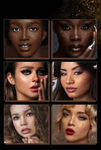 Close-up of metallic gold temporary freckle tattoos with butterfly and star motifs on face