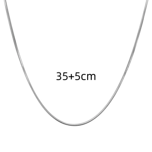 Minimalist silver snake bone chain necklace 35+5cm length flat lay on white background