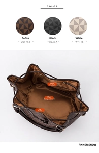 Detailed view of the checkered tote bag interior showing the main pocket and zipper pouch