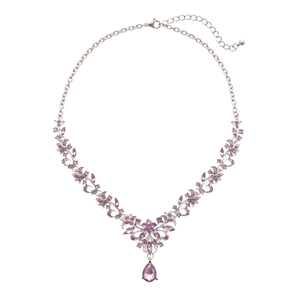 Vintage style purple gemstone necklace featuring hollow floral leaf design with teardrop pendant