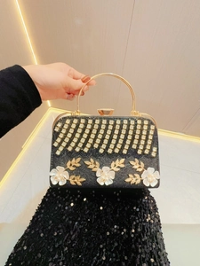 Elegante Abendhandtasche Mit 3D Blume Kristall Künstliche Perle Dekoration Glitzer Hartschale Handtasche Für Hochzeit Party Bankett