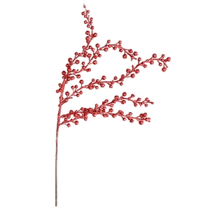 Sparkling red Christmas berry sprays with glitter finish for festive DIY tree decoration