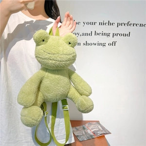 Green Frog Plush Backpack Cartoon Big Eyes Animal Shape Japanese Cute Fashion Casual Bag For Women And Girls