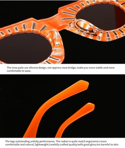 Detail of orange sports sunglasses with silicone nose pads and ergonomic temples