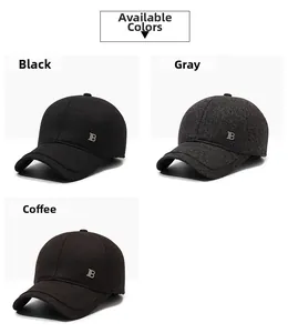 Winter baseball caps for men in black, gray, and brown colors with metal B logo detail