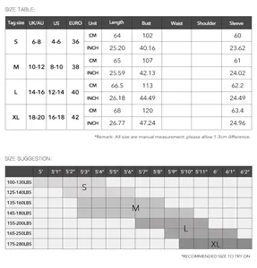 Detailed size chart with measurements for women long sleeve casual floral printed top