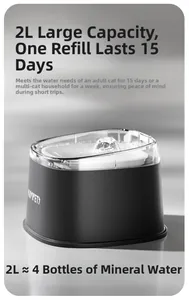 Detail view of 2L automatic pet water fountain with transparent lid and high-capacity tank
