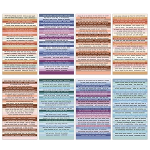 Detailed view of 8 multi-color retro DIY vintage quote stickers for scrapbooking projects
