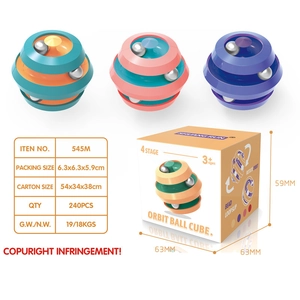 Orbit Ball Cube puzzle fidget toy in cyan pink and violet colors with retail packaging