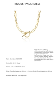 Detail of S925 sterling silver chain necklace with 18k gold plating and OT toggle clasp