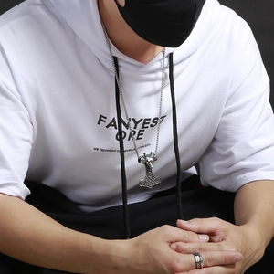 Men's retro punk wolf head Mjolnir Thor's hammer pendant necklace and matching ring