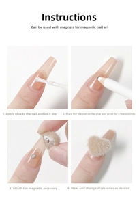 Macro detail showing step-by-step DIY installation of magnetic 3D plush heart nail charms
