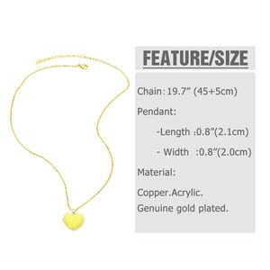 Dimensions détaillées du collier pendentif cœur doré avec chaîne de 19,7 pouces