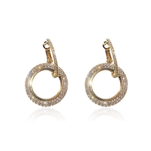 Fashionable double geometric gold hoop earrings with sparkling micro-pave crystals
