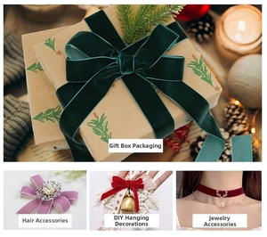 Multiple uses of 9mm velvet ribbon for gift boxes, hair bows, and DIY Christmas decor