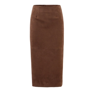 Women High Waist Faux Suede Midi Skirt Solid Color Slim Fit Back Slit Straight Pencil Skirts Chic Elegant Streetwear