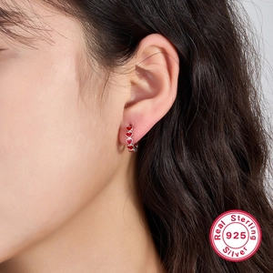 925 Sterling Silver hoop earrings with red enamel hearts for women jewelry