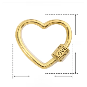 Detailed view of gold heart lock pendant with LOVE engraving and 29mm x 26mm dimensions