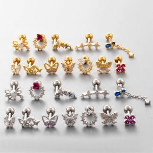 Assortiment de boucles d'oreilles en acier inoxydable avec motifs papillon en or et argent