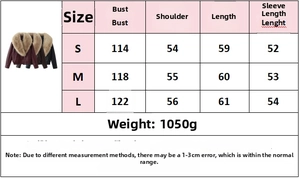 Detailed size chart for women's loose faux leather jacket with fur collar measurements