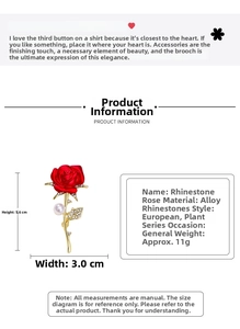Detailed size specifications of the elegant rhinestone rose brooch with dimensions
