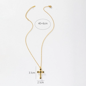 Gold plated cross necklace with black zircon pendant and dimensions 3.1cm by 2.1cm