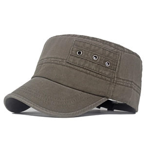 Army green washed cotton cadet hat for men featuring metallic side eyelets and stitched brim