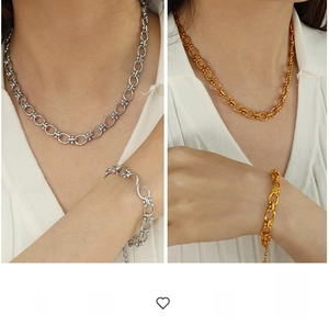 Detailed view of luxury U-link chain jewelry set in gold and silver finishes