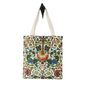 William Morris floral canvas tote bag with vintage botanical pattern and beige handles