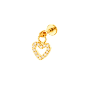 Golden heart labret stud with inlaid crystals and flat back titanium design