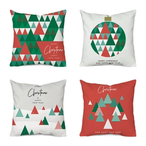 Detailed set of four Christmas pillow covers featuring festive trees and snowman patterns
