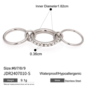 Three-piece layered stainless steel pearl ring set for women, waterproof and hypoallergenic