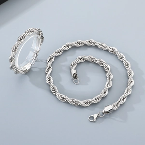 Set collana e bracciale da uomo in acciaio inossidabile a corda intrecciata da 10mm