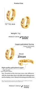 Détails des boucles d'oreilles en cuivre doré 18 carats avec zircons roses en cœur