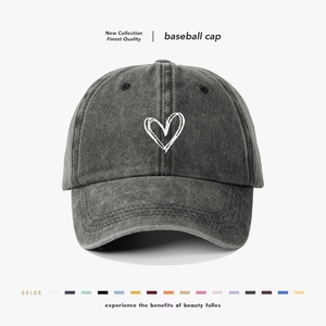 Washed Cotton Baseball Cap Retro Distressed Heart Embroidery Sunshade Breathable Outdoor Sports Hat For Men Women