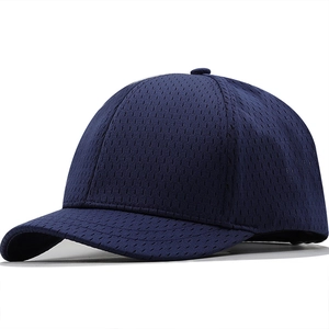 Dark blue breathable mesh baseball cap with short brim and six-panel design for summer
