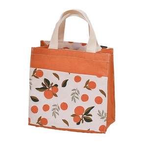 Minimalist canvas tote bag with orange fruit print and dual handles for daily use